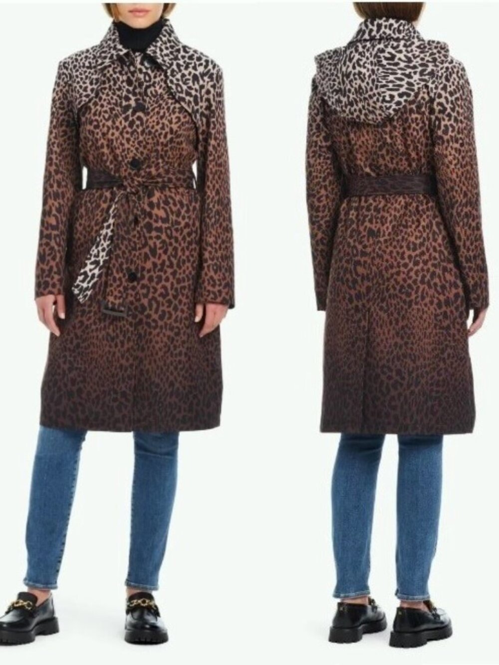 Kate Spade Trench Coat Size SMALL Leopard Water Resistant $260 Single Breasted
